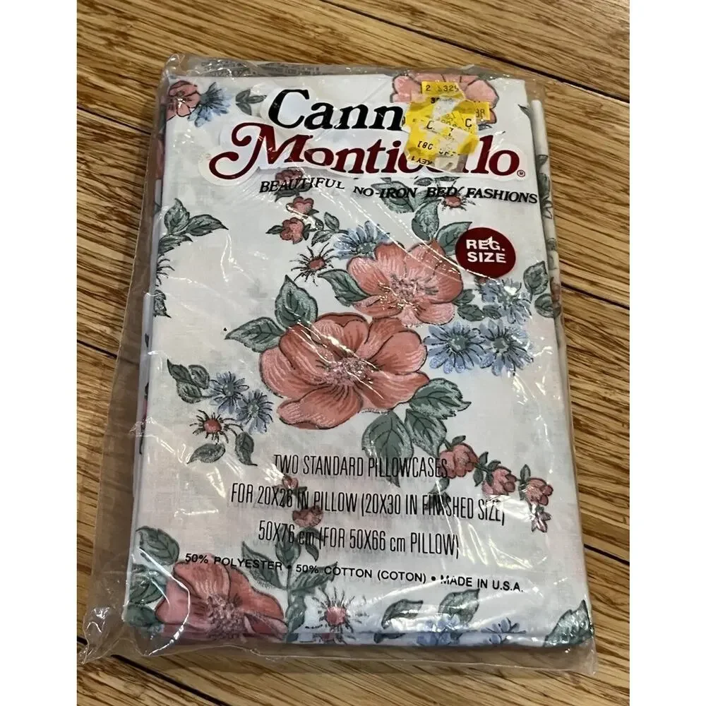 Vintage Cannon Monticello 2 Pink Blue Floral Pillowcases Pair NEW In Package NOS